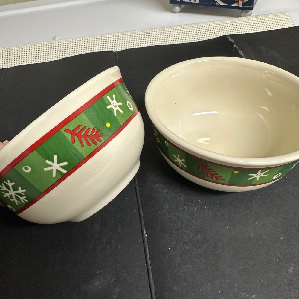Longaberger Pottery "Bluster the Snowman" holiday 2 Pcs  Small Bowls 4 in